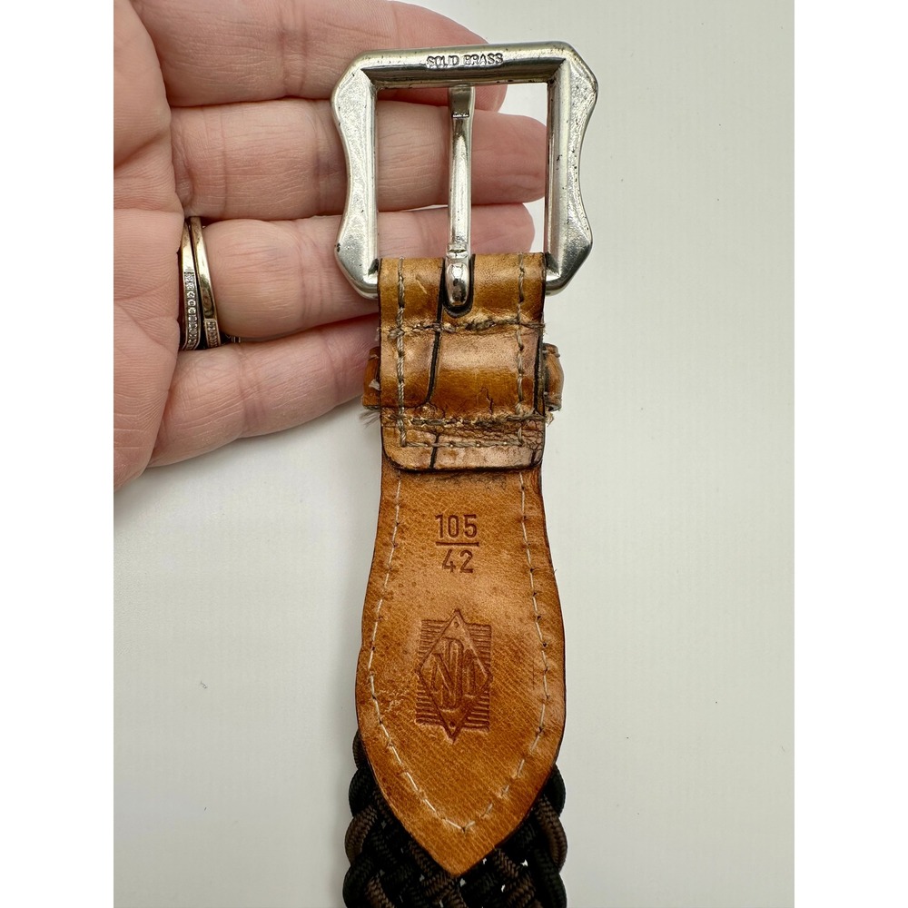 Martin Dingman Belt Mens 42 Brown Black Braided Cord Exotic Leather Handcrafted - Picture 3 of 8